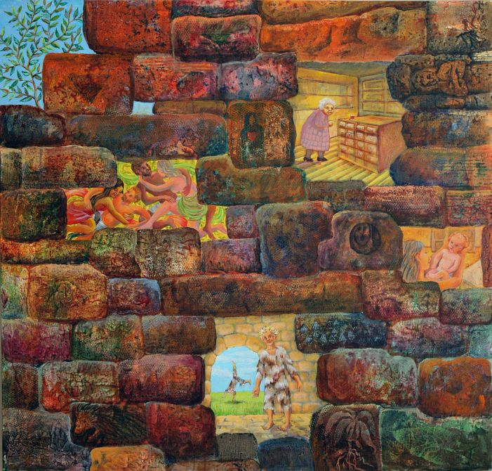 'Bright Niches in the Castle Wall', a dream painting by Jenny Badger Sultan. Click to enlarge.