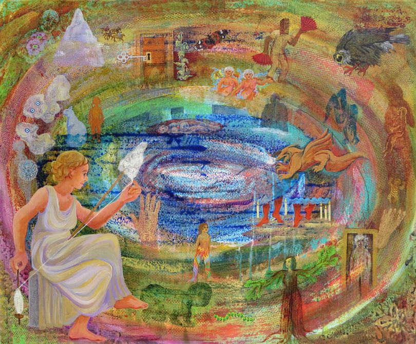 Painting titled 'Clotho and the Pool of Dreams', by Jenny Badger Sultan. Click to enlarge