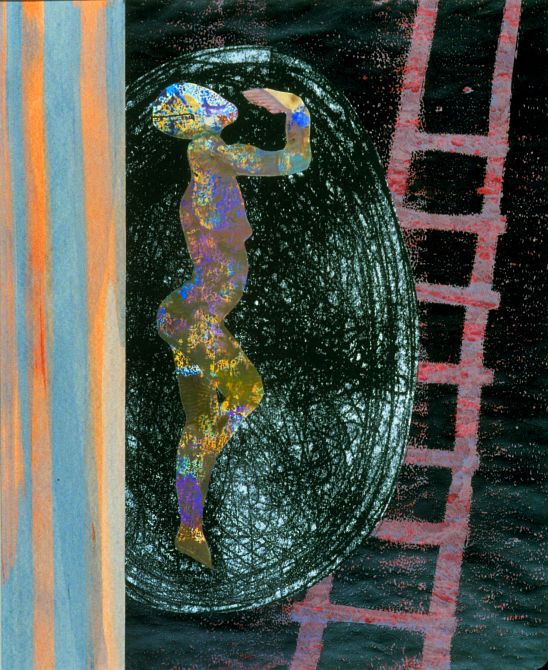 Painting, 'Dancer Ascends the Ladder', by Jenny Badger Sultan. Click to enlarge