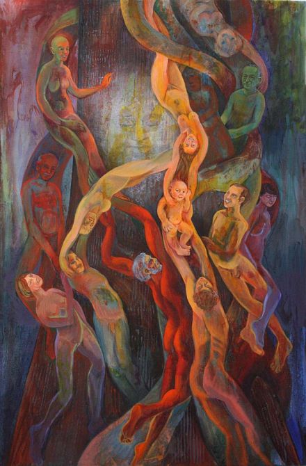 Acrylic painting by Jenny Badger Sultan: 'Family Roots'. Click to enlarge