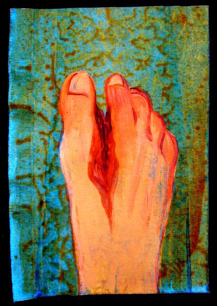 Acrylic painting of a dream by Jenny Badger Sultan: 'Foot Crevasse '.