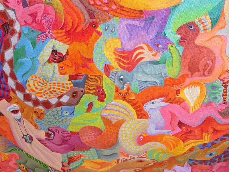 'Gaia Running', an acrylic painting by Jenny Badger Sultan; detail. Click to enlarge.