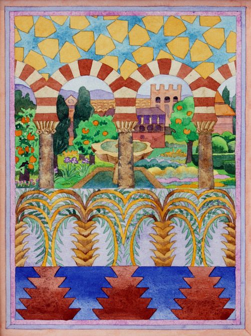 Watercolor: 'Granada Garden I', by Jenny Badger Sultan. Click to enlarge