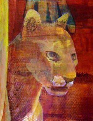acrylic painting 'The Green Man' (detail: puma), by Jenny Badger Sultan.