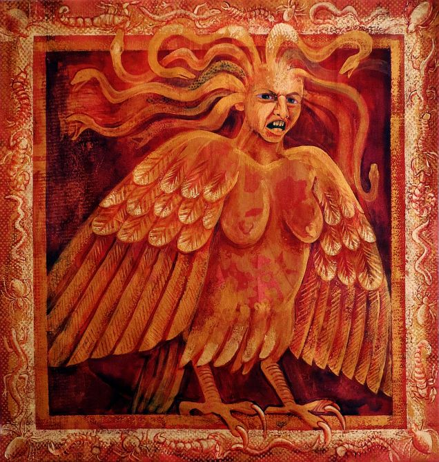 Acrylic painting, 'Harpy', by Jenny Badger Sultan. Click to enlarge