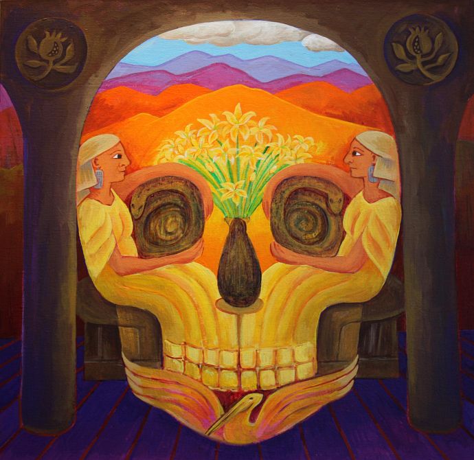 Acrylic painting, 'Life/Death Meditation', by Jenny Badger Sultan. Click to enlarge