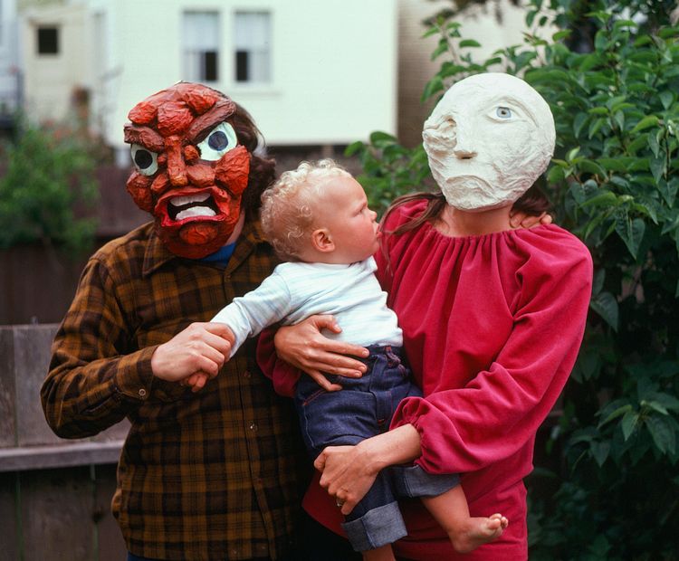 'Mad Man and 'The Mother Who Was Trying To Kill Me', two masks by Jenny Badger Sultan. Click to enlarge.