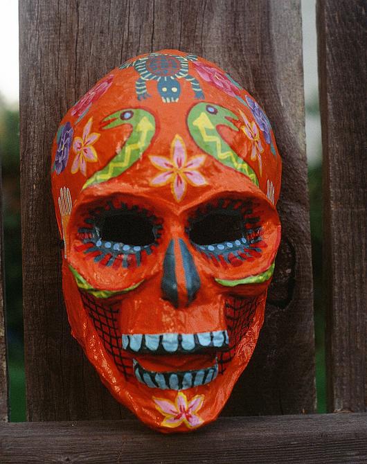 Mask titled 'Mexican Skull', by Jenny Badger Sultan. Click to enlarge