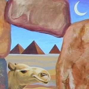 image of camel, moon and pyramids, by Jenny Badger Sultan.