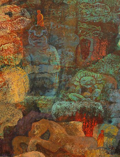 Detail of painting 'Mythical Rock', by Jenny Badger Sultan. Click to enlarge