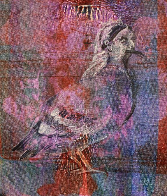 Acrylic painting, 'Pigeon with a Head like Queen Victoria', by Jenny Badger Sultan. Click to enlarge