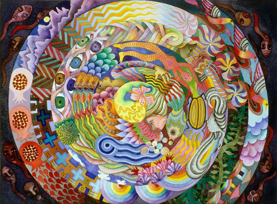 Watercolor painting, 'Solstice Spiral', by Jenny Badger Sultan. Click to enlarge