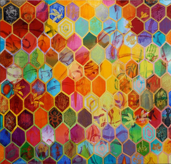 'Spirit of the Hive', acrylic painting by Jenny Badger Sultan. Click to enlarge