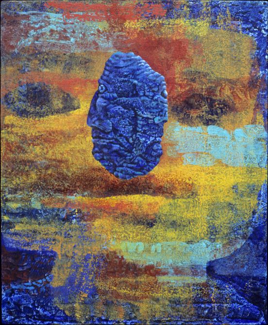 Acrylic painting, 'Two-Faced Lapis and the Mother', by Jenny Badger Sultan. Click to enlarge