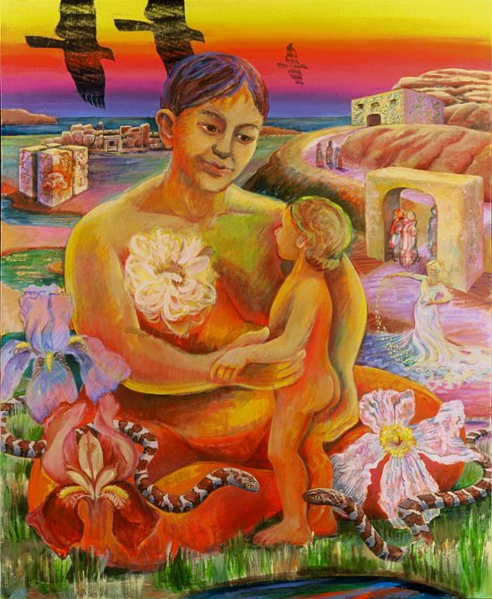 Acrylic painting, 'Warm Mother, the Comforter', by Jenny Badger Sultan. Click to enlarge